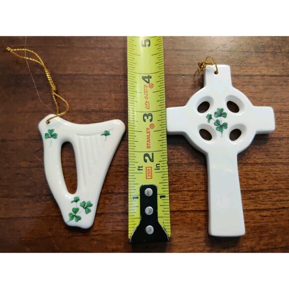 2 Liffey Artefacts Kildare Celtic Irish Cross, Harp Shamrock Porcelain Ornaments - Picture 4 of 4